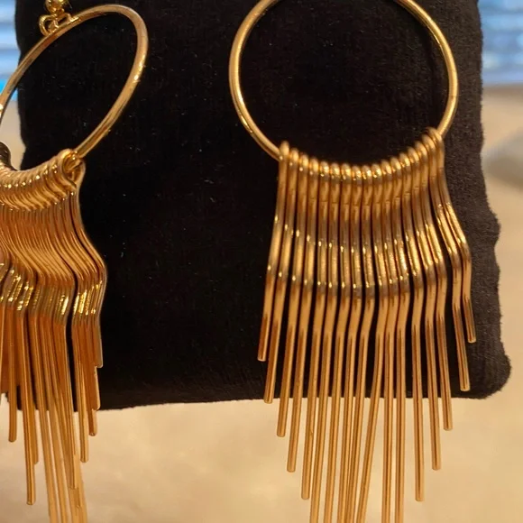 Gold Tone Metal Tassel Drop Fashion Earrings - Picture 7 of 12
